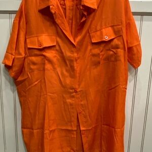 Vibrant Orange Button-Up Shirt and matching shorts